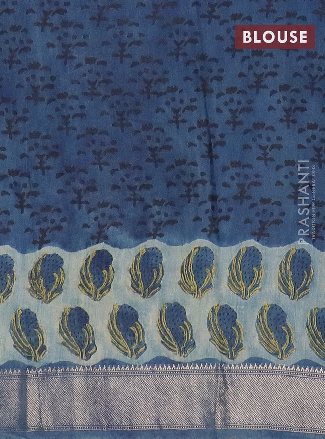 Semi chanderi saree pastel blue and blue shade with allover stripes pattern and zari woven border