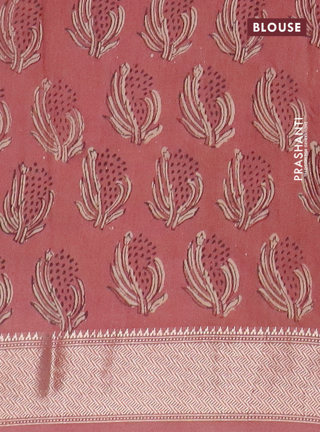 Semi chanderi saree pastel peach with allover vanaspathi prints and zari woven border