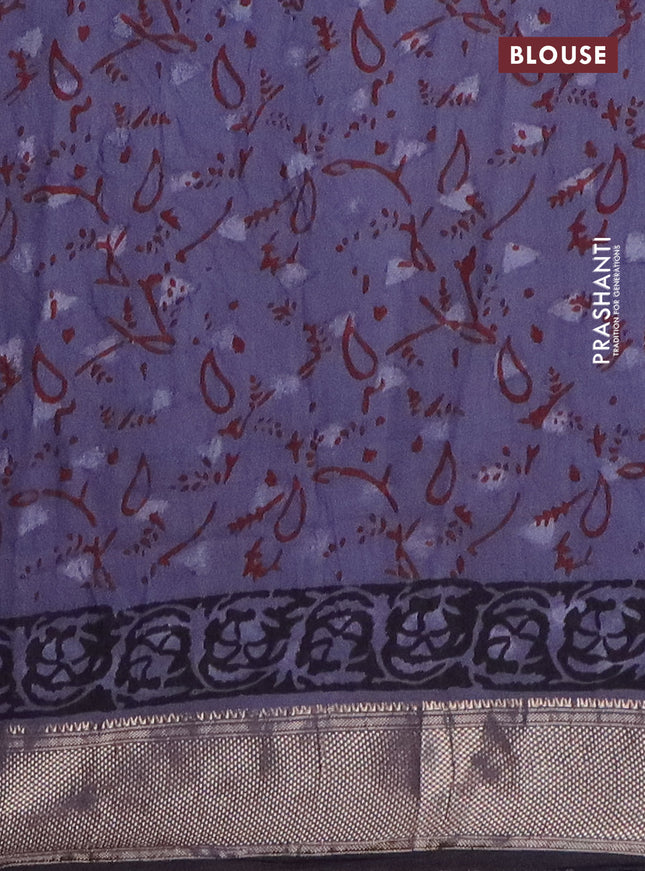 Semi chanderi saree black and blue shade with allover vanaspathi prints and zari woven border