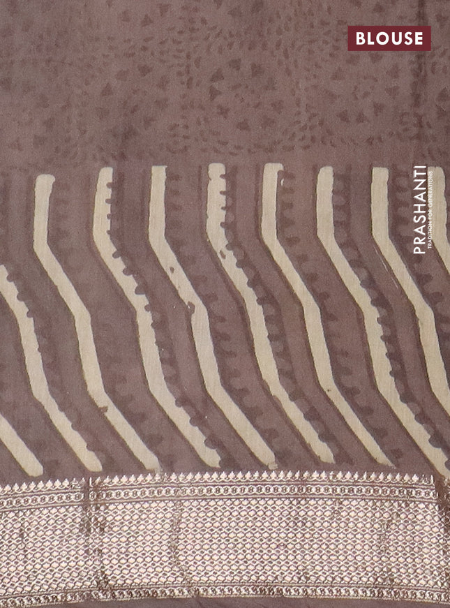 Semi chanderi saree beige and grey shade with allover vanaspathi prints and zari woven border