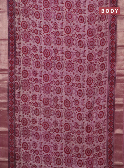 Semi chanderi saree pastel pink with allover vanaspathi prints and zari woven border