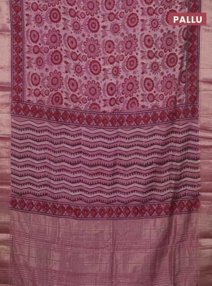 Semi chanderi saree pastel pink with allover vanaspathi prints and zari woven border