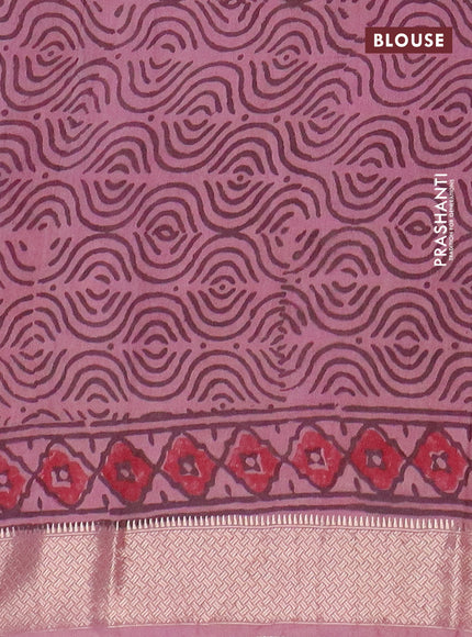 Semi chanderi saree pastel pink with allover vanaspathi prints and zari woven border