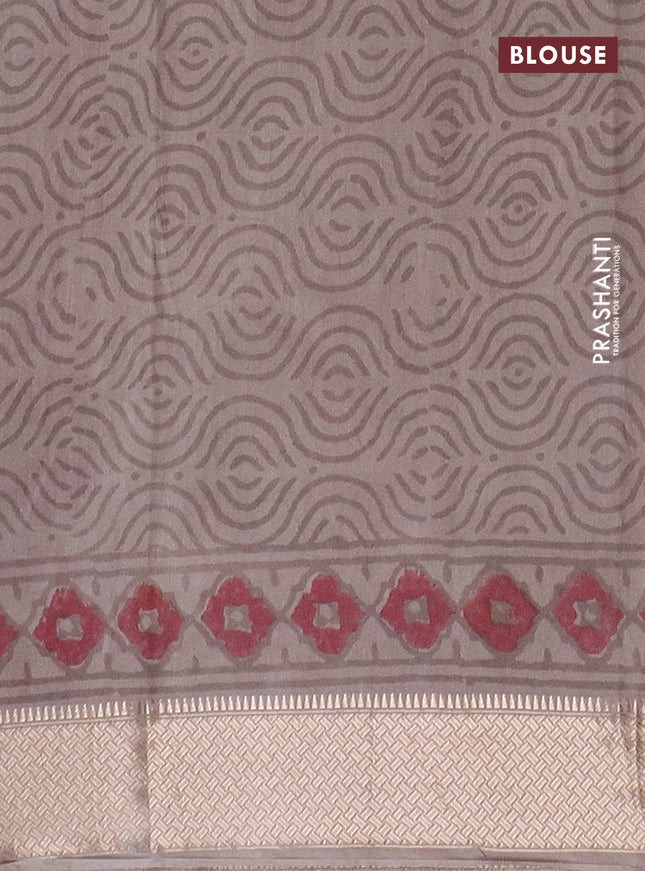Semi chanderi saree beige and grey shade with allover vanaspathi prints and zari woven border
