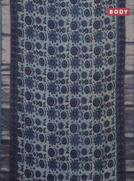 Semi chanderi saree pastel blue with allover vanaspathi prints and zari woven border