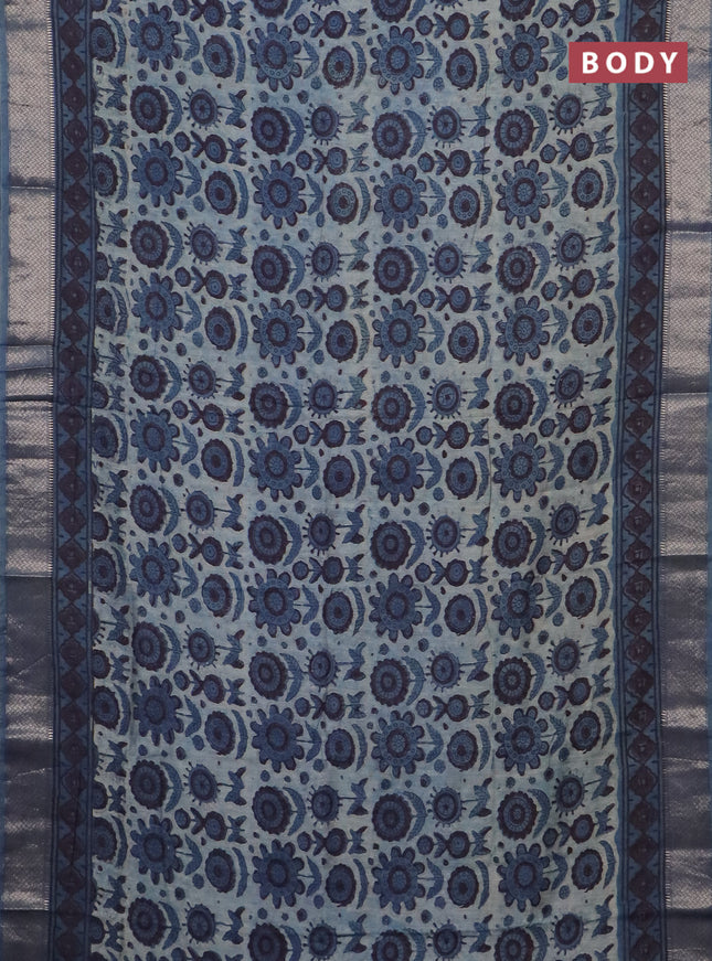 Semi chanderi saree pastel blue with allover vanaspathi prints and zari woven border