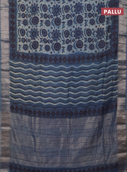 Semi chanderi saree pastel blue with allover vanaspathi prints and zari woven border