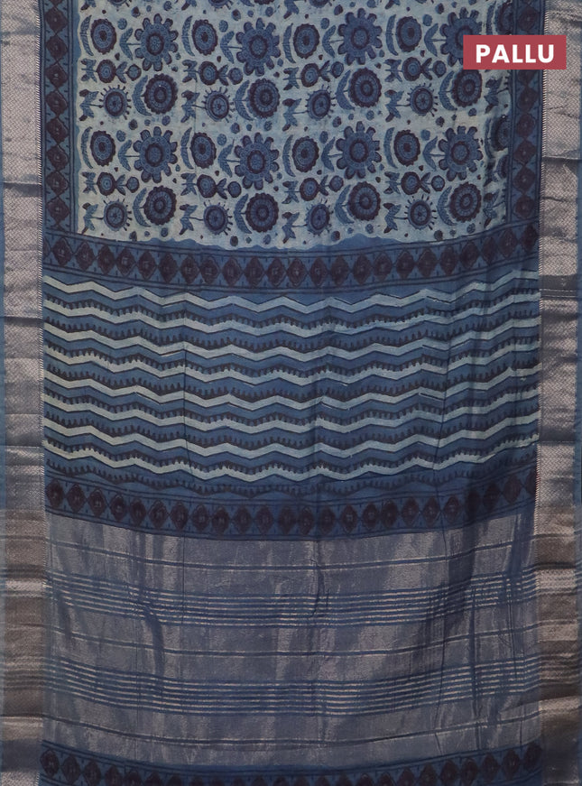 Semi chanderi saree pastel blue with allover vanaspathi prints and zari woven border