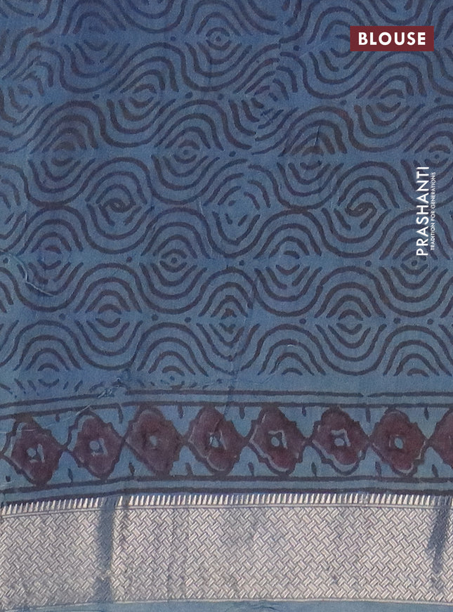 Semi chanderi saree pastel blue with allover vanaspathi prints and zari woven border