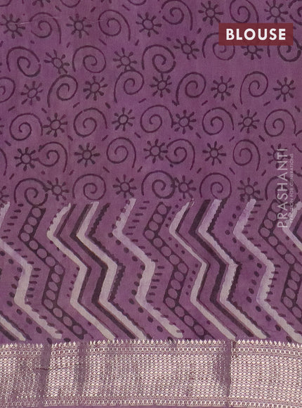 Semi chanderi saree beige and pastel purple with allover vanaspathi prints and zari woven border