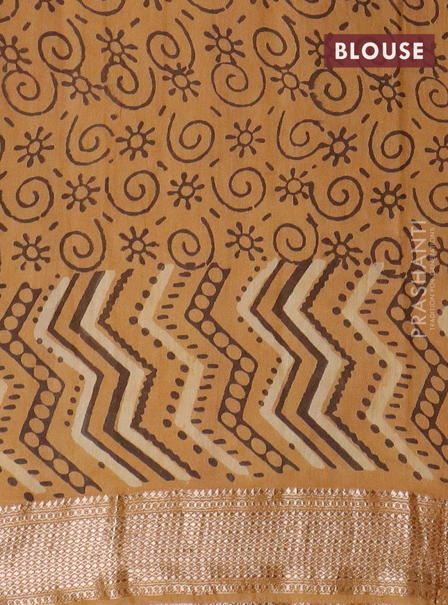 Semi chanderi saree sandal with allover vanaspathi prints and zari woven border