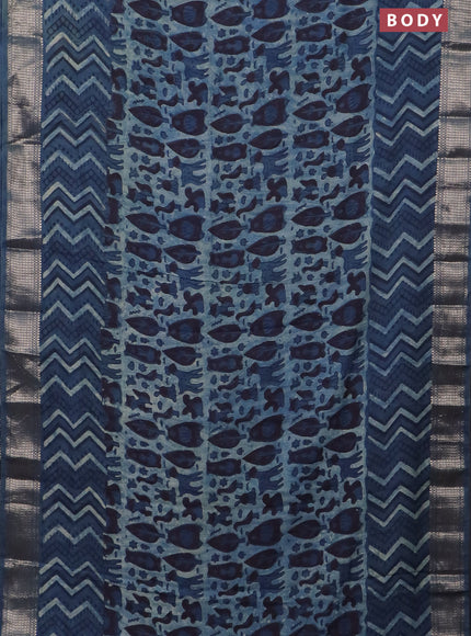 Semi chanderi saree pastel blue and blue with allover vanaspathi prints and zari woven border