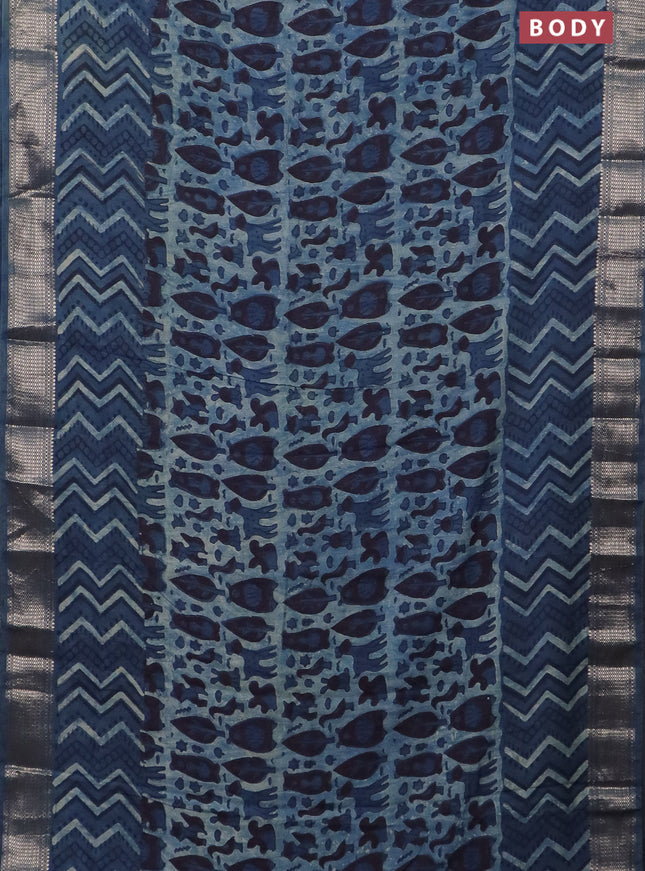 Semi chanderi saree pastel blue and blue with allover vanaspathi prints and zari woven border