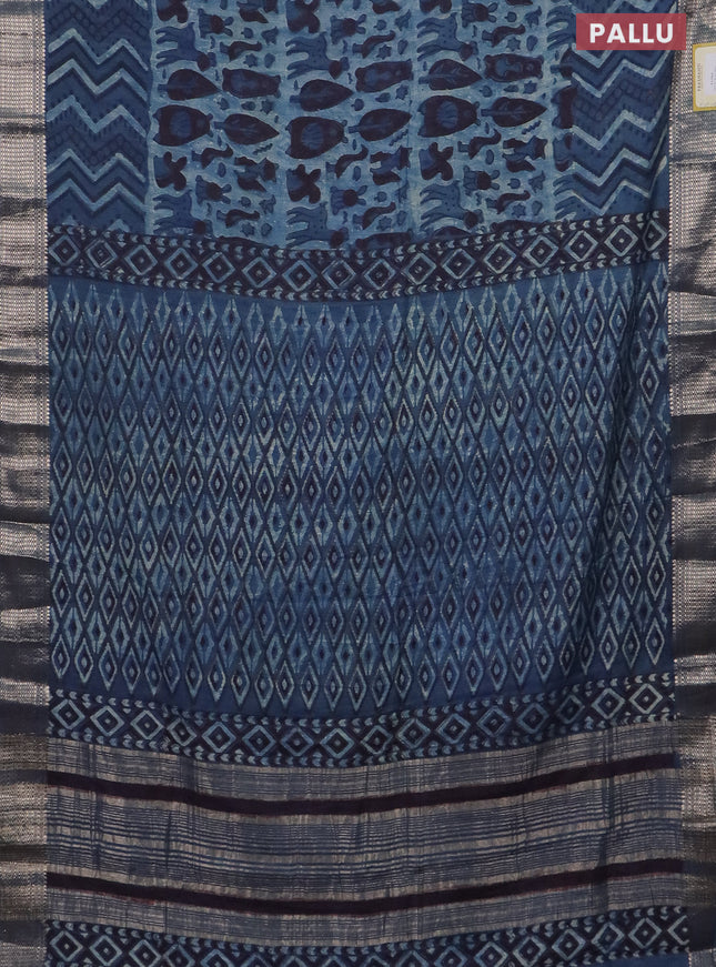 Semi chanderi saree pastel blue and blue with allover vanaspathi prints and zari woven border
