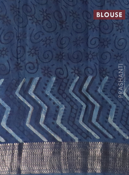 Semi chanderi saree pastel blue and blue with allover vanaspathi prints and zari woven border