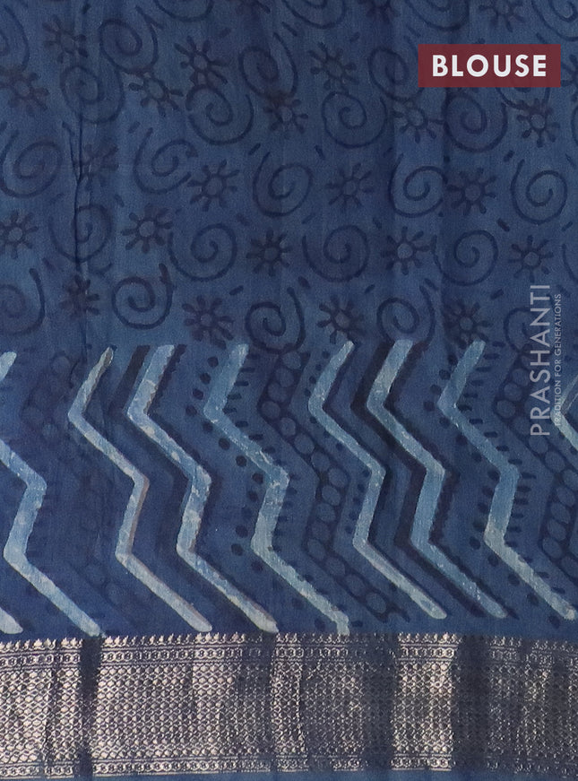 Semi chanderi saree pastel blue and blue with allover vanaspathi prints and zari woven border