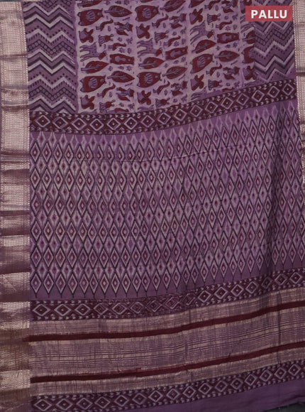 Semi chanderi saree pastel violet with allover vanaspathi prints and zari woven border