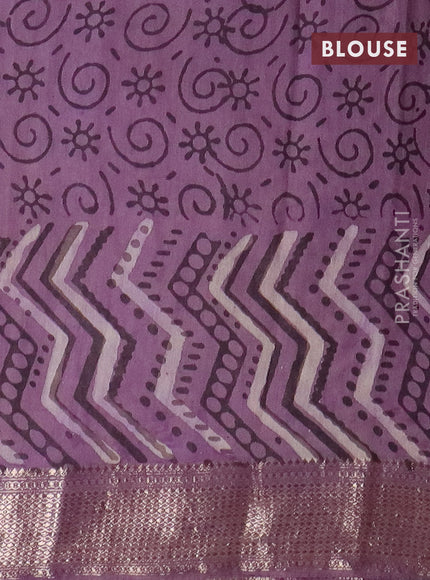 Semi chanderi saree pastel violet with allover vanaspathi prints and zari woven border