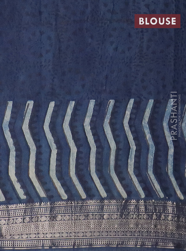 Semi chanderi saree pastel blue and blue with allover vanaspathi prints and zari woven border