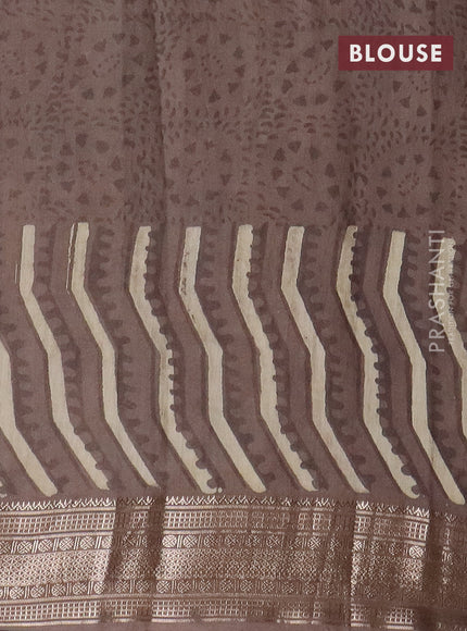 Semi chanderi saree beige and brown shade with allover vanaspathi prints and zari woven border