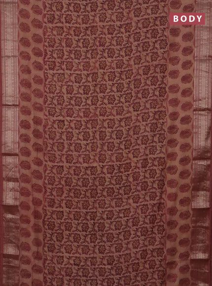 Semi chanderi saree pastel peach with allover vanaspathi prints and zari woven border