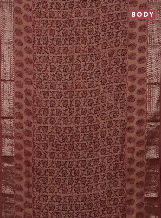 Semi chanderi saree pastel peach with allover vanaspathi prints and zari woven border