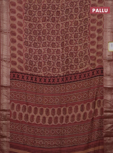 Semi chanderi saree pastel peach with allover vanaspathi prints and zari woven border