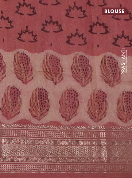 Semi chanderi saree pastel peach with allover vanaspathi prints and zari woven border