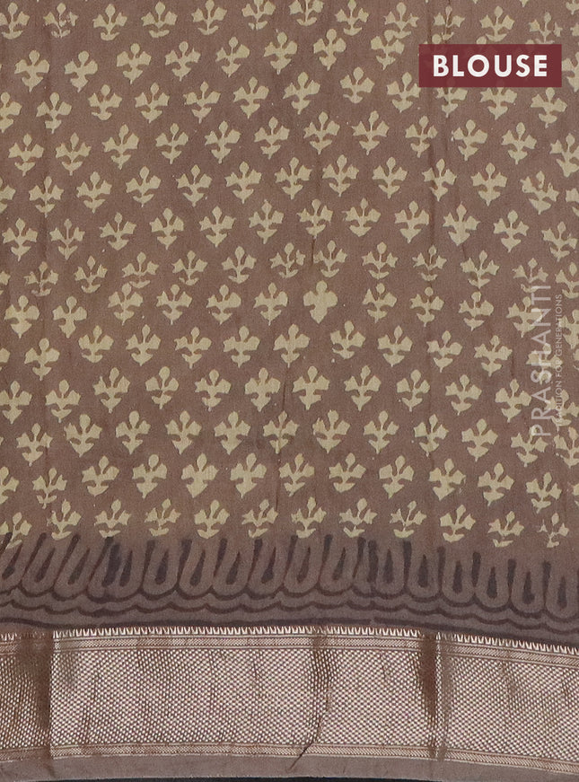 Semi chanderi saree beige and grey shade with allover vanaspathi prints and zari woven border