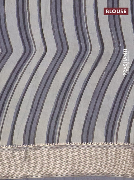 Semi chanderi saree pastel grey and grey with allover vanaspathi prints and zari woven border