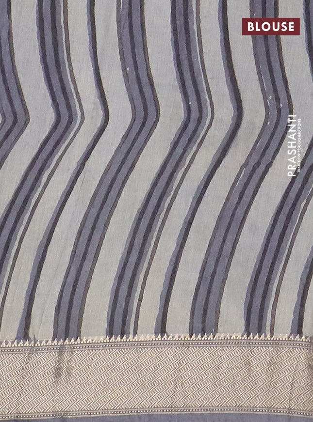 Semi chanderi saree pastel grey and grey with allover vanaspathi prints and zari woven border