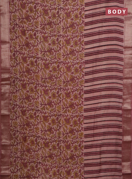 Semi chanderi saree pastel peach and pastel pink shade with allover vanaspathi prints and zari woven border