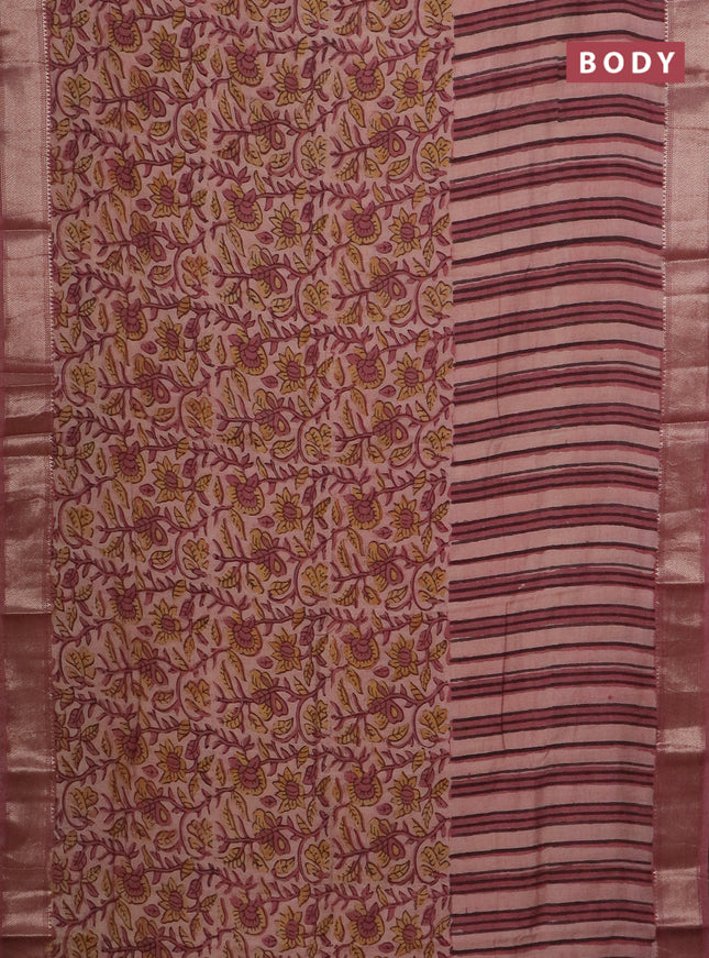 Semi chanderi saree pastel peach and pastel pink shade with allover vanaspathi prints and zari woven border