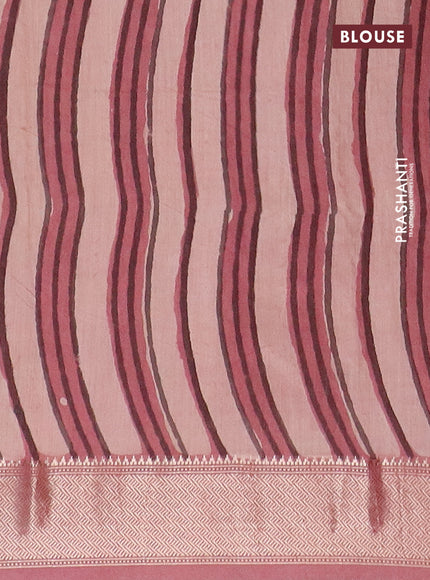 Semi chanderi saree pastel peach and pastel pink shade with allover vanaspathi prints and zari woven border