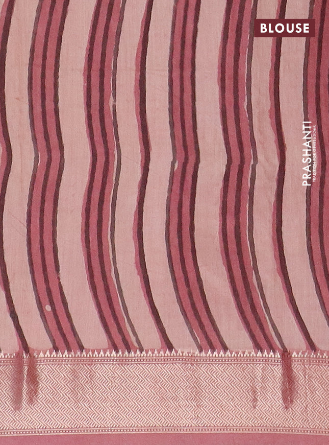 Semi chanderi saree pastel peach and pastel pink shade with allover vanaspathi prints and zari woven border