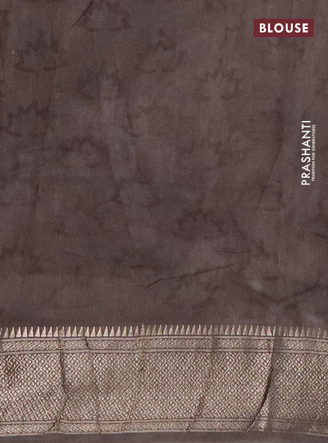 Semi chanderi saree beige and pastel brown with allover vanaspathi prints and zari woven border