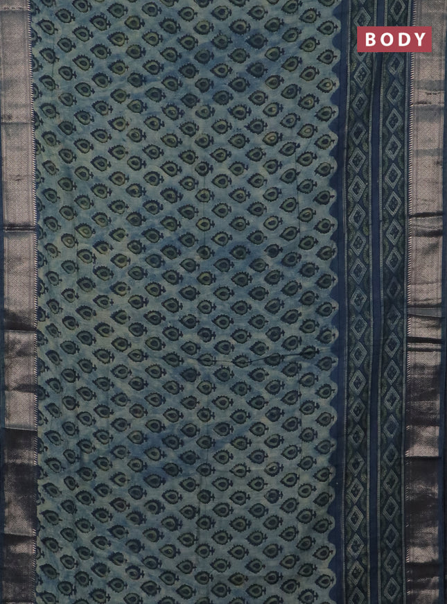 Semi chanderi saree pastel blue and blue shade with allover vanaspathi prints and zari woven border