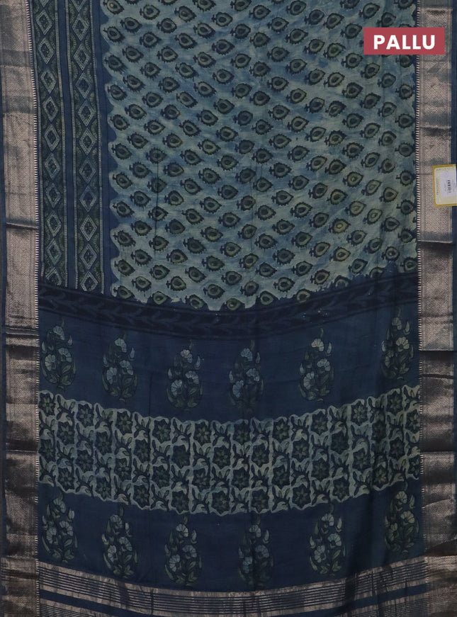 Semi chanderi saree pastel blue and blue shade with allover vanaspathi prints and zari woven border