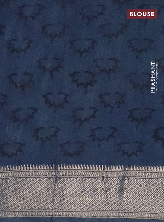 Semi chanderi saree pastel blue and blue shade with allover vanaspathi prints and zari woven border