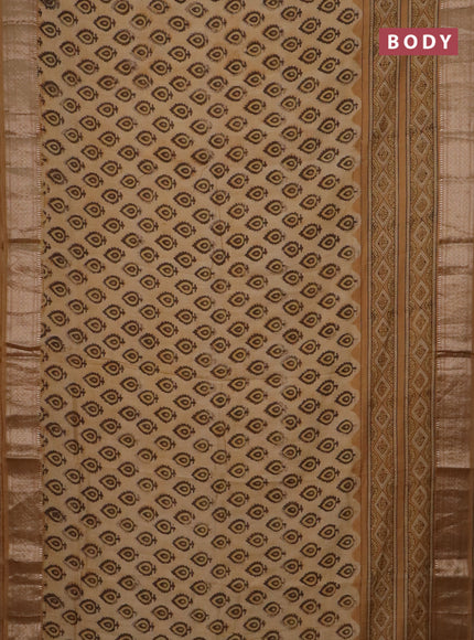 Semi chanderi saree sandal with allover vanaspathi prints and zari woven border