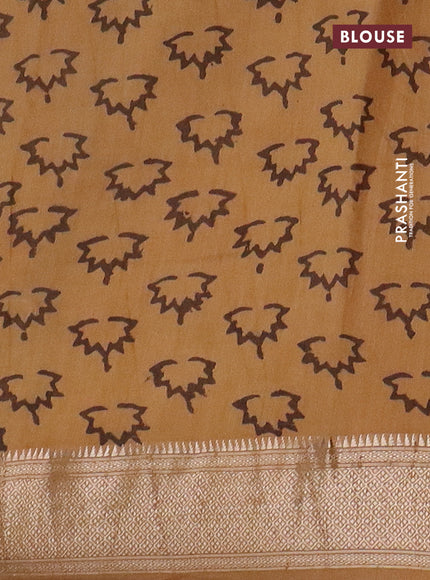 Semi chanderi saree sandal with allover vanaspathi prints and zari woven border