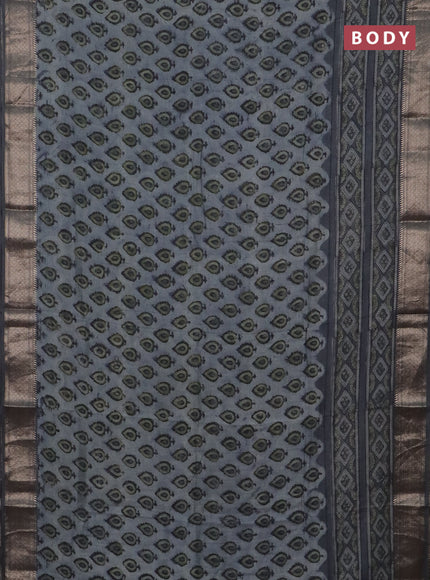 Semi chanderi saree grey with allover vanaspathi prints and zari woven border