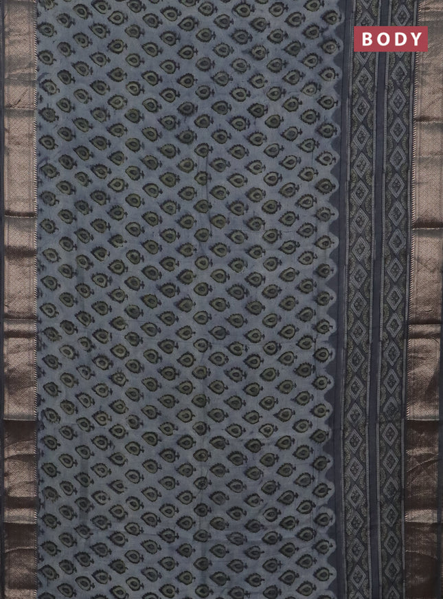 Semi chanderi saree grey with allover vanaspathi prints and zari woven border