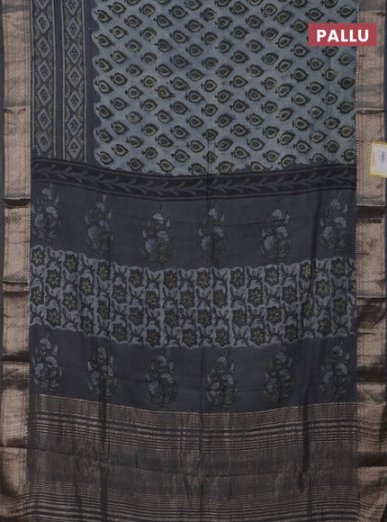 Semi chanderi saree grey with allover vanaspathi prints and zari woven border