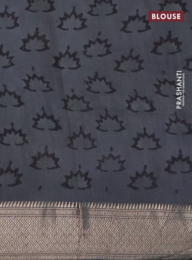 Semi chanderi saree grey with allover vanaspathi prints and zari woven border