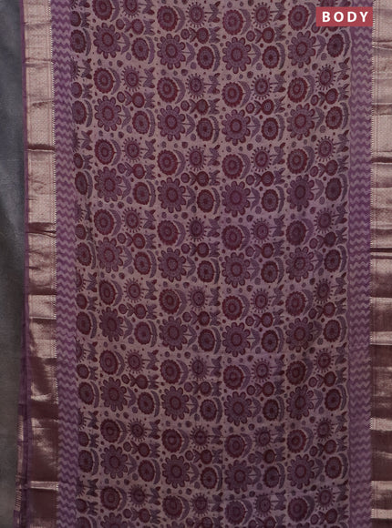 Semi chanderi saree pastel purple with allover vanaspathi prints and zari woven border