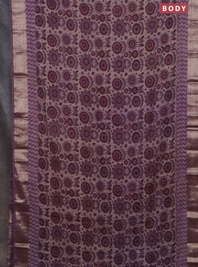 Semi chanderi saree pastel purple with allover vanaspathi prints and zari woven border