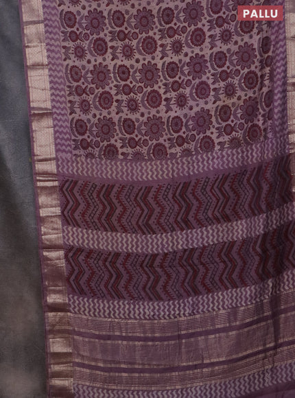 Semi chanderi saree pastel purple with allover vanaspathi prints and zari woven border