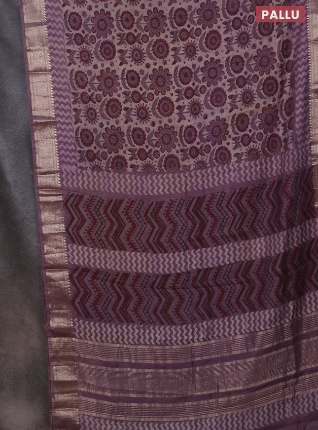 Semi chanderi saree pastel purple with allover vanaspathi prints and zari woven border