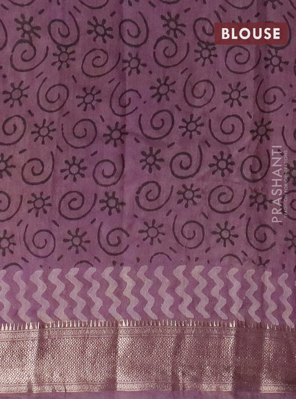Semi chanderi saree pastel purple with allover vanaspathi prints and zari woven border